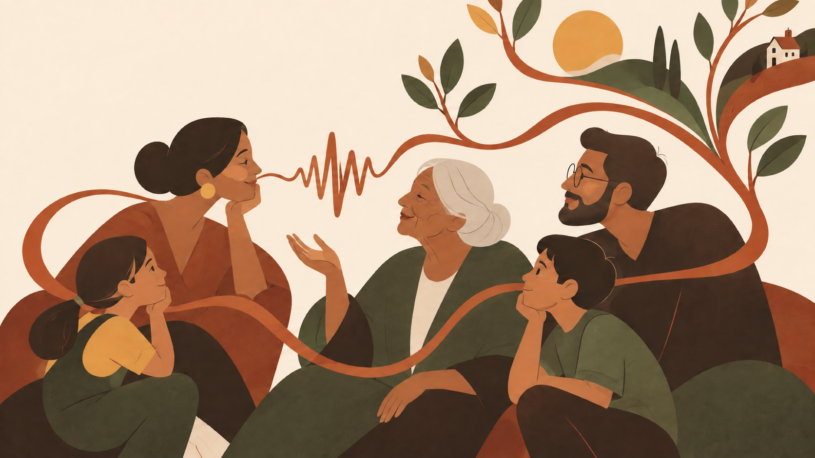 A family listening to stories together